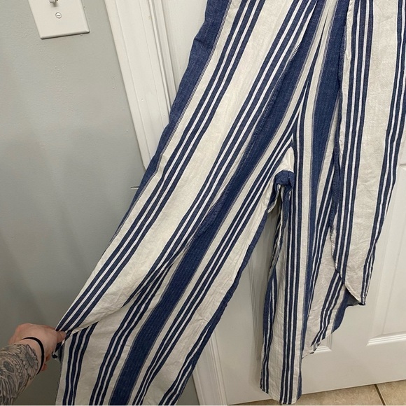 Taylor & Sage Linen Blend Tulip Leg Jumper Romper Blue White Stripes Small - Picture 5 of 16